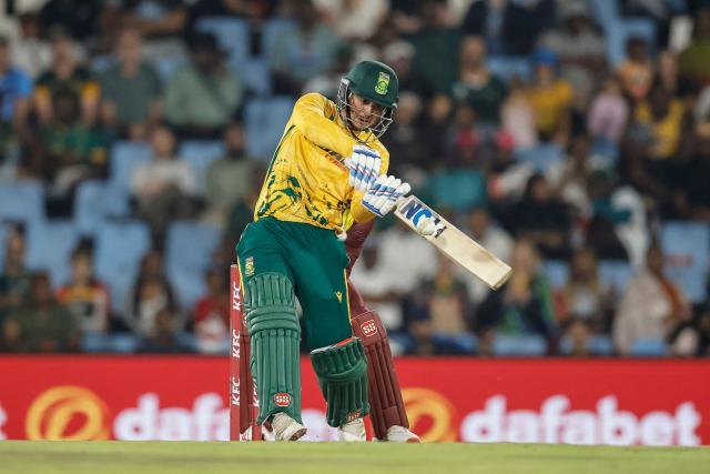 South Africa's Quinton de Kock plays a shot during the second Twenty20 international cricket match between South Africa and West Indies at SuperSport Park in Centurion on January 29, 2026. (Photo by PHILL MAGAKOE / AFP)