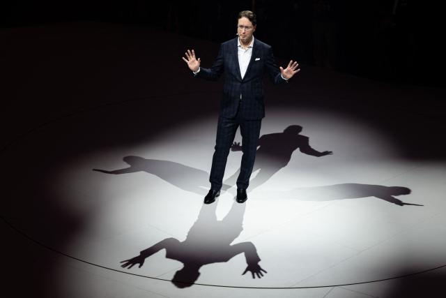 Ola Kaellenius, Chairman of the Board of Management of Mercedes-Benz Group AG presents the new S-Class on stage at the world premiere and 140 years celebration at the Mercedes-Benz Museum Stuttgart on January 29, 2026. (Photo by Silas Stein / AFP)
