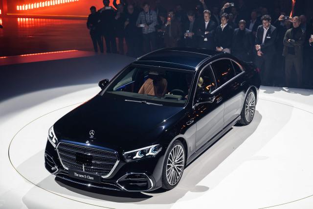 The new Mercedes-Benz S-Class is presented on stage at the world premiere and 140 years celebration at the Mercedes-Benz Museum Stuttgart on January 29, 2026. (Photo by Silas Stein / AFP)