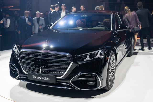 The new Mercedes-Benz S-Class is presented on stage at the world premiere and 140 years celebration at the Mercedes-Benz Museum Stuttgart on January 29, 2026. (Photo by Silas Stein / AFP)