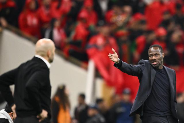 (FILES) Senegal's head coach Pape Thiaw reacts during the Africa Cup of Nations (CAN) final football match between Senegal and Morocco at the Prince Moulay Abdellah Stadium in Rabat on January 18, 2026. Senegal coach Pape Thiaw has been banned for five Confederation of African Football (CAF) matches and fined $100,000 after the chaotic scenes at the Africa Cup of Nations final against Morocco this month, it was announced on January 29, 2026. (Photo by SEBASTIEN BOZON / AFP)