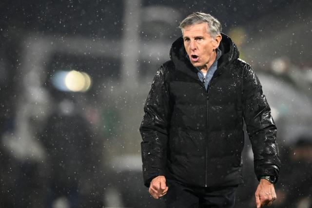 Nice's French head coach Claude Puel reacts during the UEFA Europa League - League phase, Matchday 8 - football match between PFK Ludogorets Razgrad and OGC Nice at the Huvepharma Arena in Razgrad on January 29, 2026. (Photo by Nikolay DOYCHINOV / AFP)