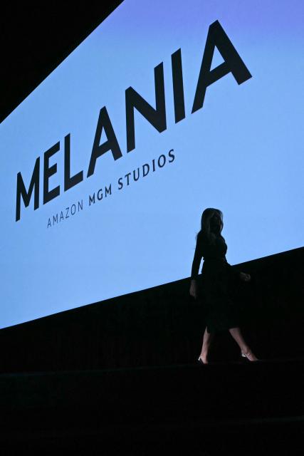 US First Lady Melania Trump walks off the stage after speaking during the world premiere of Amazon MGM Studios' "Melania" at the Kennedy Center in Washington, DC, on January 29, 2026. (Photo by Brendan SMIALOWSKI / AFP)