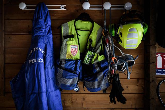 This photograph shows the CRS Alpes Grenoble mountain rescue team equipment at the Alpe d'Huez altiport rescue station in an off-piste area of the Ecrins massif, French Alps on January 29, 2026. (Photo by JEFF PACHOUD / AFP)