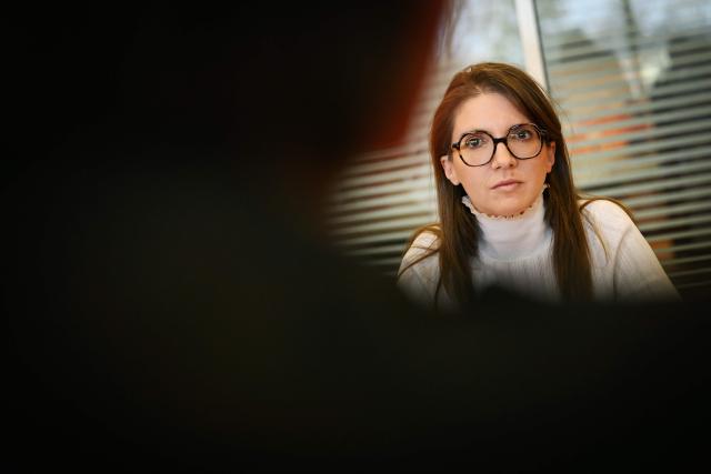 France's junior Minister in charge of equality Aurore Berge attends the signature of a program dedicated to combating chemical submission at the Nantes University Hospital in Nantes on January 30, 2026. (Photo by Loic VENANCE / AFP)