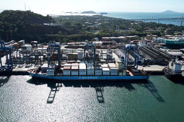 Aerial view of the port of Balboa in Panama City taken on January 30, 2026. Panama is in contact with the Danish company Maersk about temporarily taking over two ports operated by Hong Kong firm CK Hutchison, whose concession was annulled by the courts, Panamanian President Jose Raul Mulino said on January 30. (Photo by MARTIN BERNETTI / AFP)