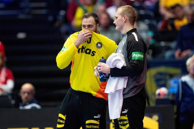 Germany's goalkeeper #33 Andreas Wolff gestures during the men's EHF Euro 2026 semi-finals handball match Germany vs Croatia in Herning, Denmark, on January 30, 2026. (Photo by Bo Amstrup / Ritzau Scanpix / AFP) / Denmark OUT