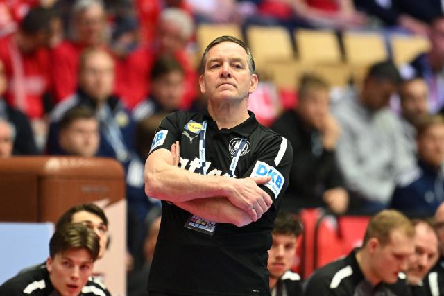 Germany's coach Alfred Gislason reacts during the men's EHF Euro 2026 semi-finals handball match Germany vs Croatia in Herning, Denmark, on January 30, 2026. (Photo by Jonathan Nackstrand / AFP)