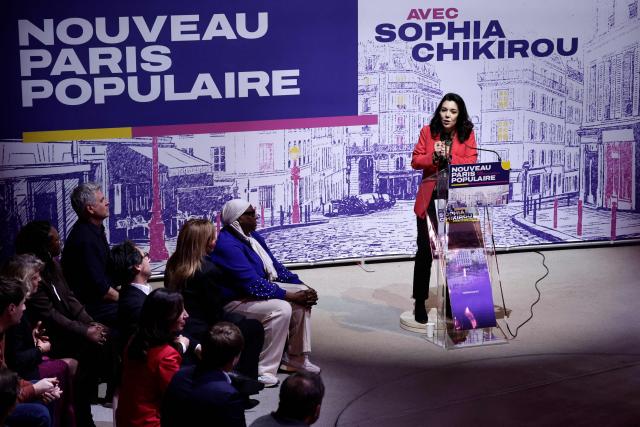 La France Insoumise - Nouveau Front Populaire's MP and candidate in the Paris municipal elections Sophia Chikirou delivers a speech during a campaign meeting at the Cirque d'Hiver in Paris on January 30, 2026. (Photo by STEPHANE DE SAKUTIN / AFP)