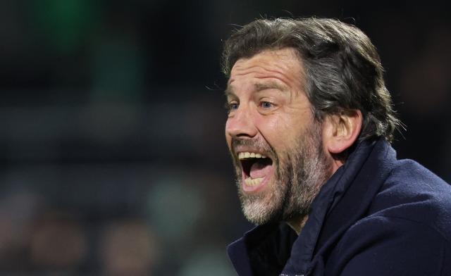 Gent's head coach Rik De Mil reacts during the Belgian Pro League football match between RAAL La Louviere and KAA Gent in La Louviere on January 30, 2026. (Photo by VIRGINIE LEFOUR / Belga / AFP) / Belgium OUT