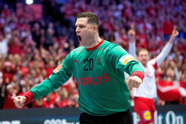 Denmark's goalkeeper Kevin Moeller reacts after a goal during the men's EHF Euro 2026 semi-finals handball match Denmark vs Iceland in Herning, Denmark, on January 30, 2026. (Photo by Bo Amstrup / Ritzau Scanpix / AFP) / Denmark OUT