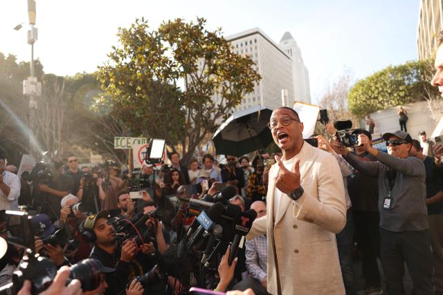 US Journalist Don Lemon speaks to the media after a hearing at the Edward R. Roybal Federal Courthouse in Los Angeles on January 30, 2026. The Trump administration charged Lemon with civil rights crimes over coverage of immigration protests in Minneapolis, as the US president branded a nurse shot dead by federal agents in the city an "agitator."
The arrest of former CNN anchor came as President Donald Trump walked back his conciliatory tone following public outrage over the killings of Alex Pretti and another American citizen in the Minnesota city. (Photo by Patrick T. Fallon / AFP)