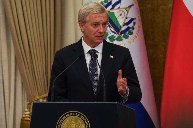 Chile’s president?elect Jose Antonio Kast speaks at a press conference next to El Salvador’s President Nayib Bukele (Out of frame) during his official visit to El Salvador, in San Salvador on January 30, 2026. (Photo by Oscar RIVERA / AFP)