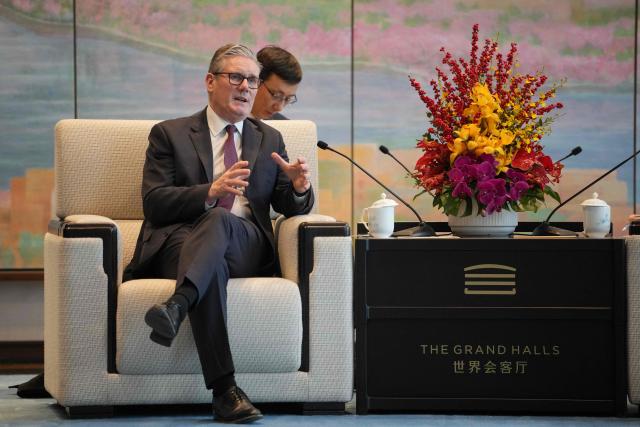 Britain's Prime Minister Keir Starmer speaks during a bilateral meeting with Shanghai Party Secretary Chen Jining in Shanghai on January 31, 2026. (Photo by Kin Cheung / POOL / AFP)