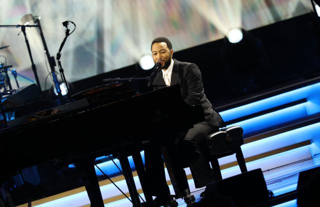 US singer-Songwriter John Legend performs on stage during Musicares Person of the Year 2026 at the LA Convention Center in Los Angeles on January 30, 2026. (Photo by Michael Tran / AFP)