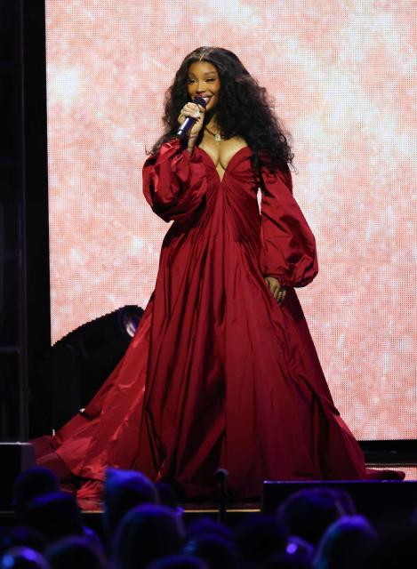 US singer Sza performs on stage during Musicares Person of the Year 2026 at the LA Convention Center in Los Angeles on January 30, 2026. (Photo by Michael Tran / AFP)