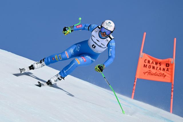 Italy's Elena Curtoni competes in the women's super G race part of the FIS Alpine Ski World Cup 2025-2026, in Crans Montana, Switzerland, on January 31, 2026. (Photo by Fabrice COFFRINI / AFP)