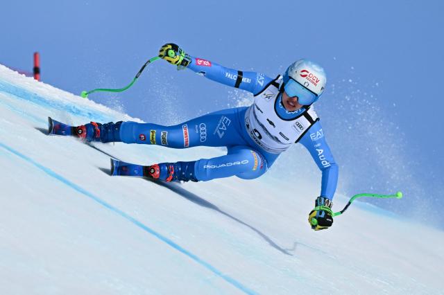 Italy's Roberta Melesi competes in the women's super G race part of the FIS Alpine Ski World Cup 2025-2026, in Crans Montana, Switzerland, on January 31, 2026. (Photo by Fabrice COFFRINI / AFP)