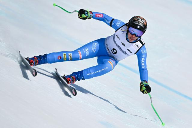 Italy's Federica Brignone competes in the women's super G race part of the FIS Alpine Ski World Cup 2025-2026, in Crans Montana, Switzerland, on January 31, 2026. (Photo by Fabrice COFFRINI / AFP)