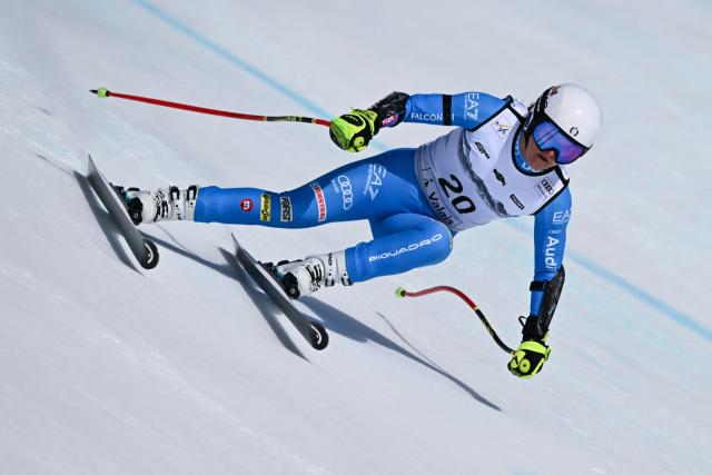 Italy's Laura Pirovano competes in the women's super G race part of the FIS Alpine Ski World Cup 2025-2026, in Crans Montana, Switzerland, on January 31, 2026. (Photo by Fabrice COFFRINI / AFP)