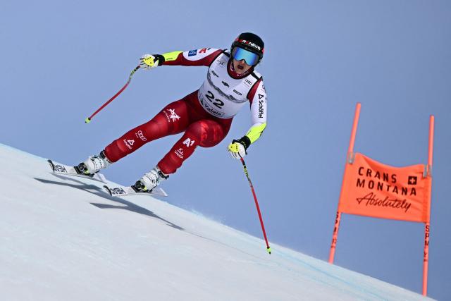 Austria's Nina Ortlieb competes in the women's super G race part of the FIS Alpine Ski World Cup 2025-2026, in Crans Montana, Switzerland, on January 31, 2026. (Photo by Fabrice COFFRINI / AFP)
