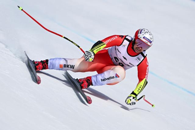Switzerland's Joana Haehlen competes in the women's super G race part of the FIS Alpine Ski World Cup 2025-2026, in Crans Montana, Switzerland, on January 31, 2026. (Photo by Fabrice COFFRINI / AFP)