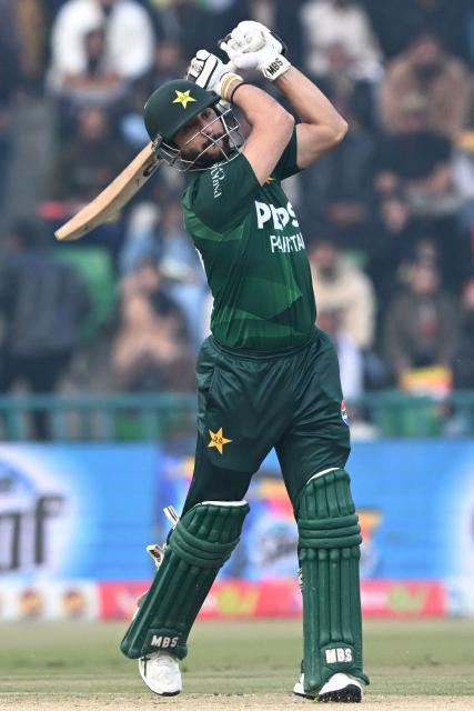 Pakistan's captain Salman Agha plays a shot during the second Twenty20 international cricket match between Pakistan and Australia at the Gaddafi Stadium in Lahore on January 31, 2026. (Photo by Arif ALI / AFP)