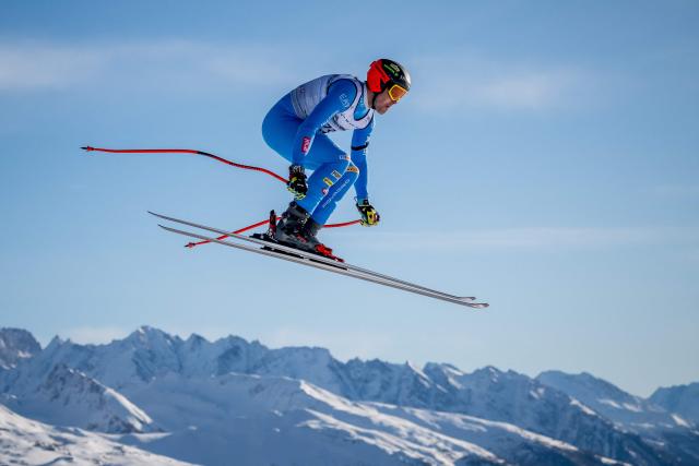 Italy's Christof Innerhofer takes part in the men's downhill training on the eve of the race during the FIS Alpine Ski World Cup 2025-2026, in Crans Montana, Switzerland, on January 31, 2026. (Photo by Fabrice COFFRINI / AFP)