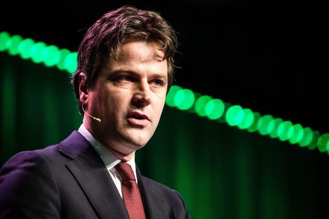 CDA list leader Henri Bontenbal, delivers a speech during the party conference ahead of the municipal elections in 'S-Hertogenbosch, on January 31, 2026. (Photo by ROB ENGELAAR / ANP / AFP) / Netherlands OUT