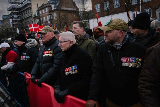 Denmark's Veterans gather for a "silent demonstration march" from Kastellet in Copenhagen to the American embassy in Copenhagen on January 31, 2026. The march takes place to express dissatisfaction with Trump's statements about NATO soldiers in Afghanistan. (Photo by Emil Nicolai Helms / Ritzau Scanpix / AFP) / Denmark OUT