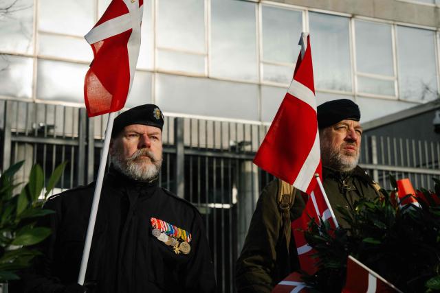 Denmark's Veterans gather for a "silent demonstration march" from Kastellet in Copenhagen to the American embassy in Copenhagen on January 31, 2026. The march takes place to express dissatisfaction with Trump's statements about NATO soldiers in Afghanistan. (Photo by Emil Nicolai Helms / Ritzau Scanpix / AFP) / Denmark OUT