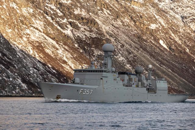 The Danish Navy ocean patrol vessel F357 Triton is pictured during a visit of Denmark's Defense Minister at the army contribution in Nuuk, Greenland, on January 31, 2026. (Photo by Christian Klindt Soelbeck / Ritzau Scanpix / AFP) / Denmark OUT