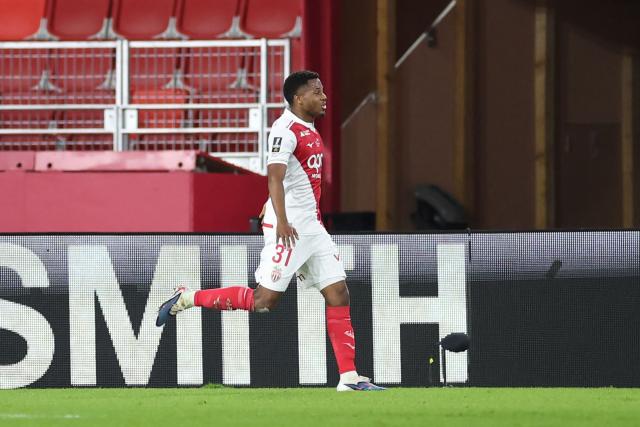 Monaco's Spanish forward #31 Ansu Fati celebrates after scoring his team's first goal during the French L1 football match between AS Monaco and Stade Rennais FC at the Louis II Stadium (Stade Louis II) in the Principality of Monaco on January 31, 2026. (Photo by Valery HACHE / AFP)