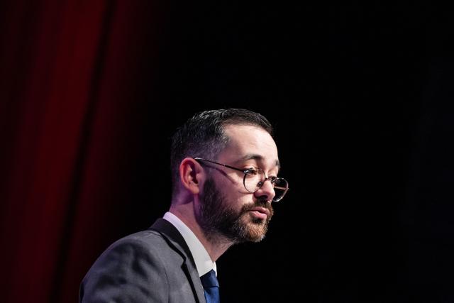 French MP and member of the La France Insoumise (LFI) group David Guiraud delivers a speech during his campaign rally as a candidate for the municipal elections in Roubaix, northern France, on January 31, 2026. (Photo by Sameer Al-DOUMY / AFP)