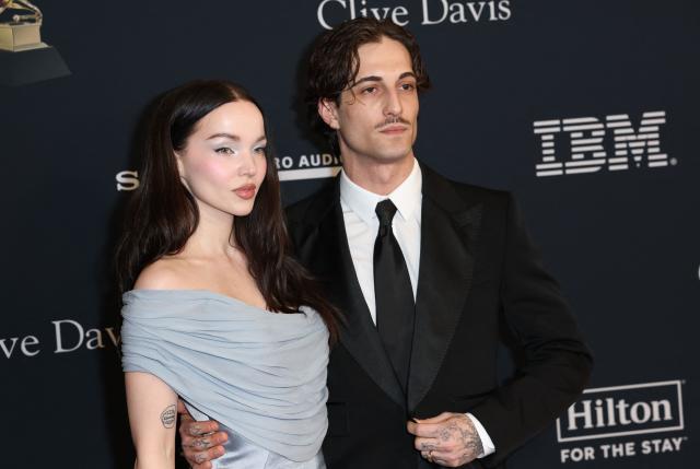 US singer Dove Cameron and Italian singer and songwriter Damiano David attend the Recording Academy and Clive Davis' Salute To Industry Icons pre-Grammy gala at the Beverly Hilton hotel in Beverly Hills, California on January 31, 2026. (Photo by Patrick T. Fallon / AFP)