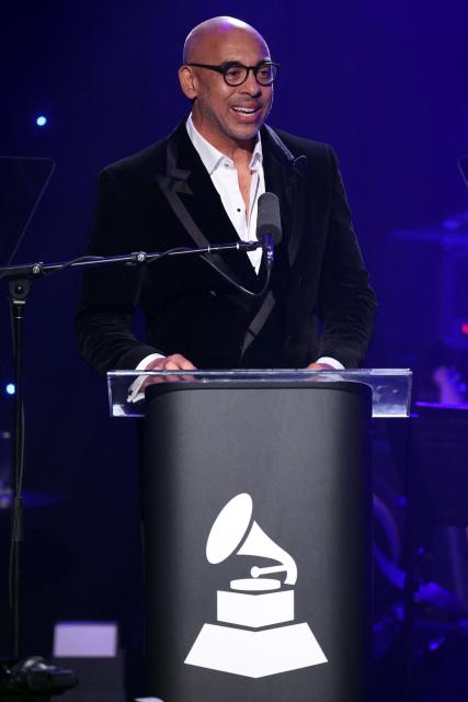 The Record Academy CEO Harvey Mason, Jr. speaks onstage during the Recording Academy and Clive Davis' Salute To Industry Icons pre-Grammy gala at the Beverly Hilton hotel in Beverly Hills, California on January 31, 2026. (Photo by Patrick T. Fallon / AFP)