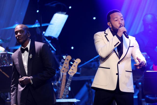 US rapper Malice and US singer-songwriter John Legend performs onstage during the Recording Academy and Clive Davis' Salute To Industry Icons pre-Grammy gala at the Beverly Hilton hotel in Beverly Hills, California on January 31, 2026. (Photo by Patrick T. Fallon / AFP)