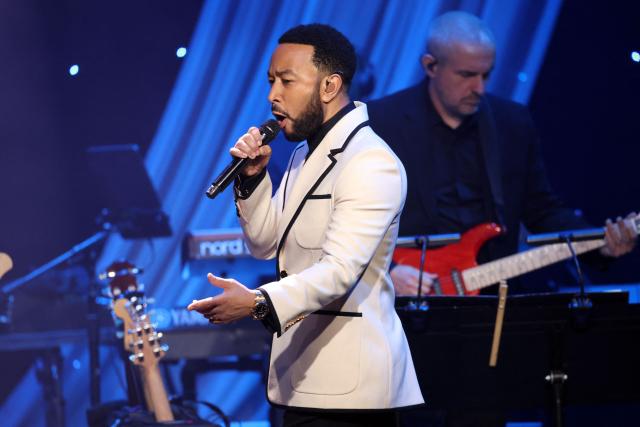 US singer-songwriter John Legend performs onstage during the Recording Academy and Clive Davis' Salute To Industry Icons pre-Grammy gala at the Beverly Hilton hotel in Beverly Hills, California on January 31, 2026. (Photo by Patrick T. Fallon / AFP)