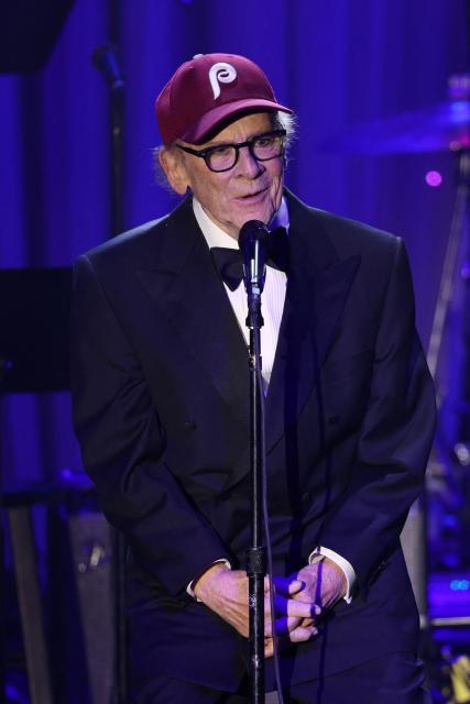 US singer Art Garfunkel speaks onstage during the Recording Academy and Clive Davis' Salute To Industry Icons pre-Grammy gala at the Beverly Hilton hotel in Beverly Hills, California on January 31, 2026. (Photo by Patrick T. Fallon / AFP)