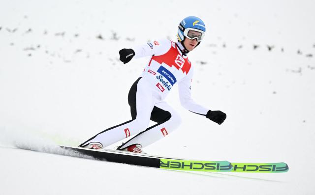 Thomas Rettenegger lands his jump during the Men's Individual Gundersen Norman Hill HS109/12,5km event of the FIS Nordic Combined World Cup in Seefeld, Austria, on February 1, 2026. (Photo by BARBARA GINDL / APA / AFP) / Austria OUT