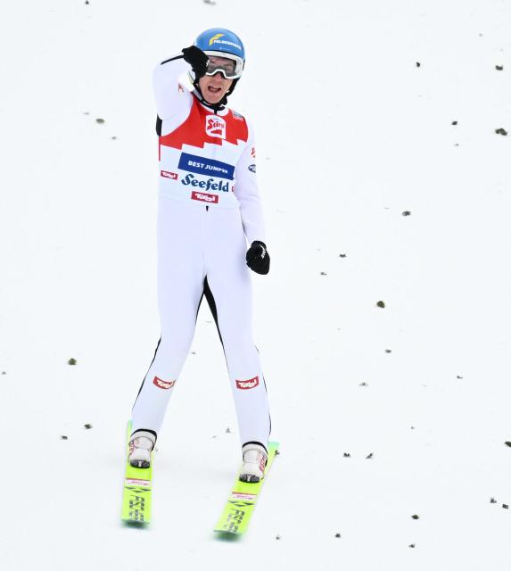 Thomas Rettenegger lands his jump during the Men's Individual Gundersen Norman Hill HS109/12,5km event of the FIS Nordic Combined World Cup in Seefeld, Austria, on February 1, 2026. (Photo by BARBARA GINDL / APA / AFP) / Austria OUT