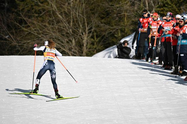 Norway's Ida Marie Hagen competes during the cross-country race to win the Women's Individual Gundersen Normal Hill HS109/7,5km event of the FIS Nordic Combined World Cup in Seefeld, Austria, on February 1, 2026. (Photo by BARBARA GINDL / APA / AFP) / Austria OUT