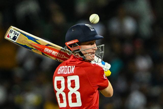 England's captain Harry Brook plays a shot during the second Twenty20 international cricket match between Sri Lanka and England at the Pallekele International Cricket Stadium in Kandy on February 1, 2026. (Photo by Ishara S. KODIKARA / AFP)