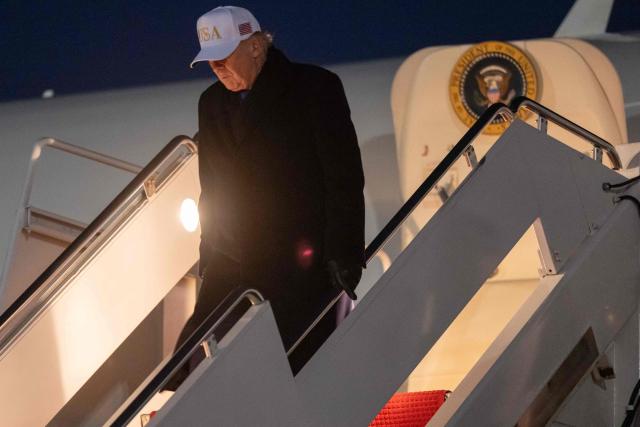 US President Donald Trump steps off Air Force One upon arrival at Joint Base Andrews in Maryland on February 1, 2026, as he returns from Palm Beach, Florida. (Photo by SAUL LOEB / AFP)