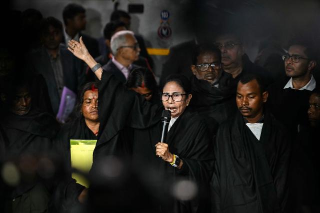 All India Trinamool Congress (AITC) party chairperson and chief minister of India's West Bengal state Mamata Banerjee addresses the media after meeting with the Chief Election Commissioner of India in New Delhi on February 2, 2026 over the Special Intensive Revision (SIR) exercise being carried out in the state. (Photo by Sajjad HUSSAIN / AFP)