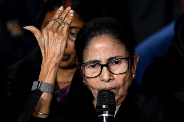 All India Trinamool Congress (AITC) party chairperson and chief minister of India's West Bengal state Mamata Banerjee addresses the media after meeting with the Chief Election Commissioner of India in New Delhi on February 2, 2026 over the Special Intensive Revision (SIR) exercise being carried out in the state. (Photo by Sajjad HUSSAIN / AFP)