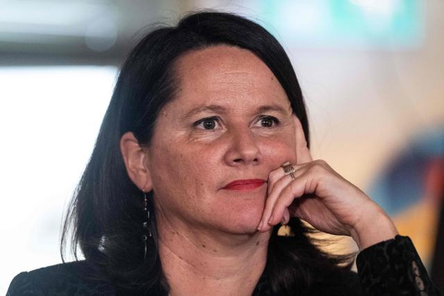 Nantes incumbent Mayor and candidate for re-election under the Socialist party, Johanna Rolland, looks on during a press conference in Nantes, western France, on February 2, 2026. (Photo by Sebastien Salom-Gomis / AFP)