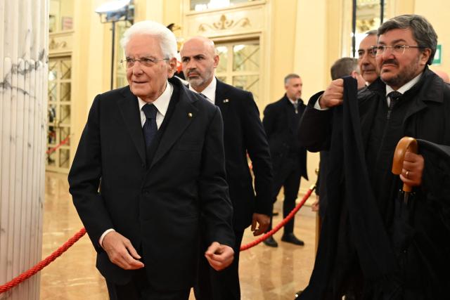 Italy's President Sergio Mattarella arrives for the opening ceremony of the 145th IOC Session at La Scala Theatre in Milan on February 2, 2026. (Photo by PIERO CRUCIATTI / AFP)