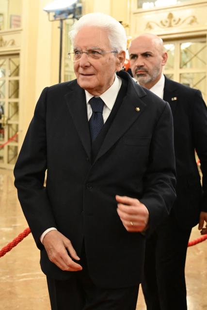 Italy's President Sergio Mattarella arrives for the opening ceremony of the 145th IOC Session at La Scala Theatre in Milan on February 2, 2026. (Photo by PIERO CRUCIATTI / AFP)
