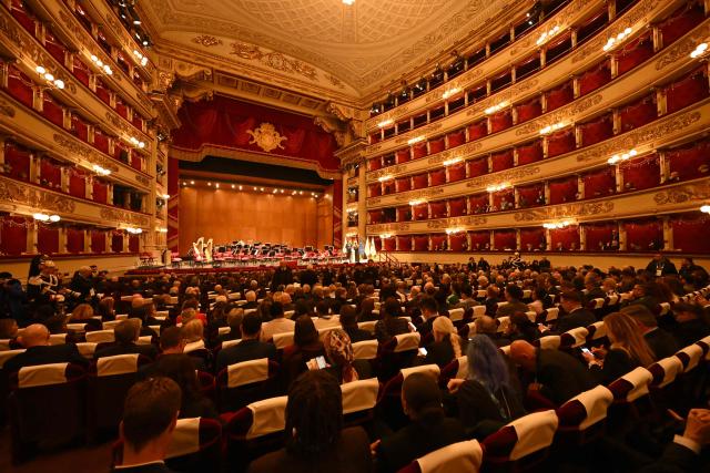 A general view shows La Scala Theatre before the opening ceremony of the 145th IOC Session at in Milan on February 2, 2026. (Photo by PIERO CRUCIATTI / AFP)